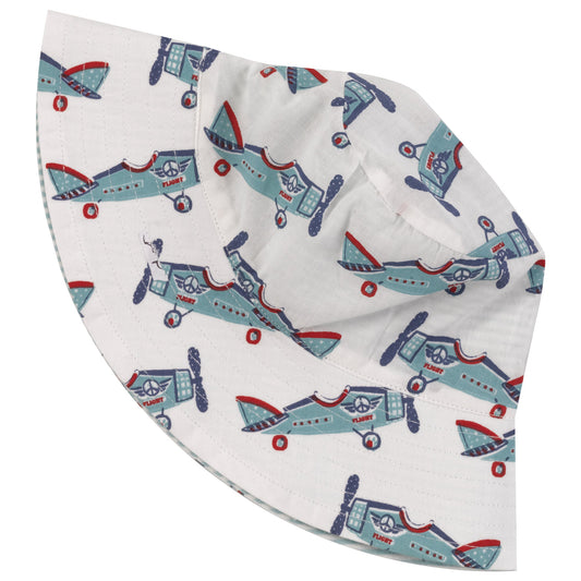 Pigeon Organics Easy Sun Hat – Reversible Organic Cotton Kids Hat, Aeroplanes