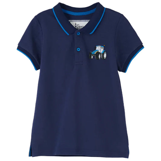 Little Lighthouse Piers Polo Shirt, Blue Tractor
