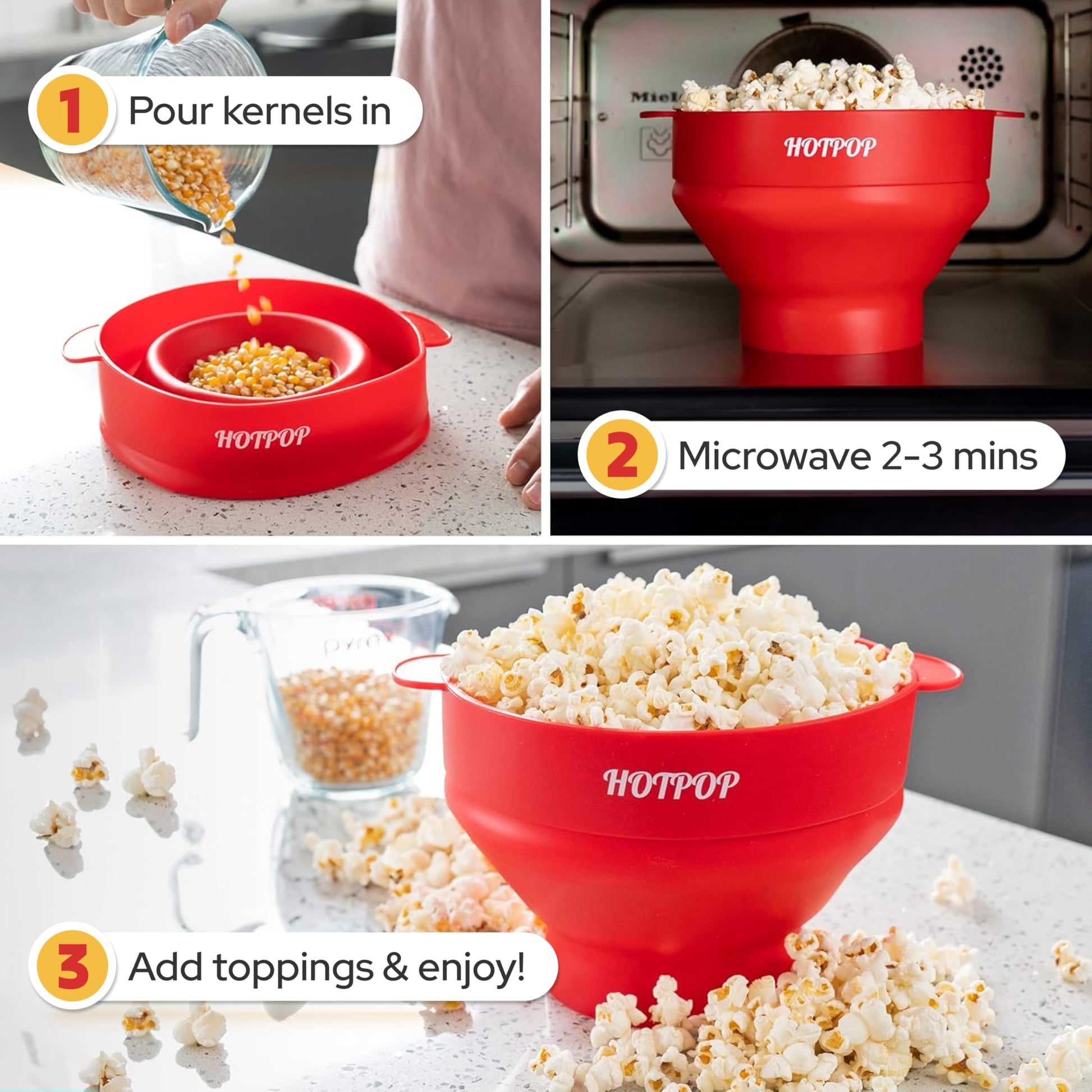 Reusable silicone popcorn maker bowl for homemade popcorn