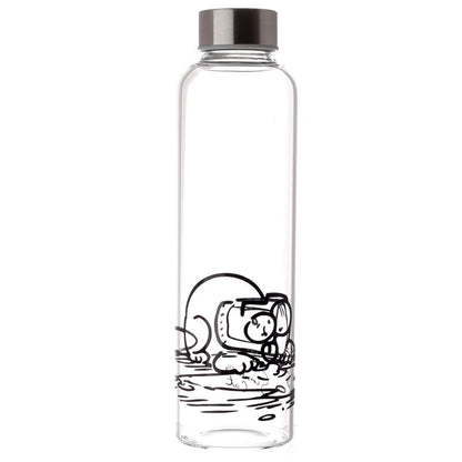 Simon’s Cat Reusable Glass Water Bottle 500ml | BPA Free with Neoprene Sleeve & Strap