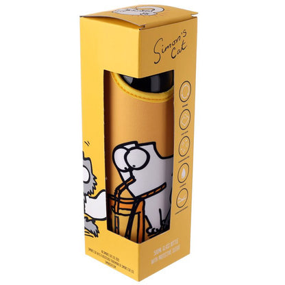 Simon’s Cat Reusable Glass Water Bottle 500ml | BPA Free with Neoprene Sleeve & Strap
