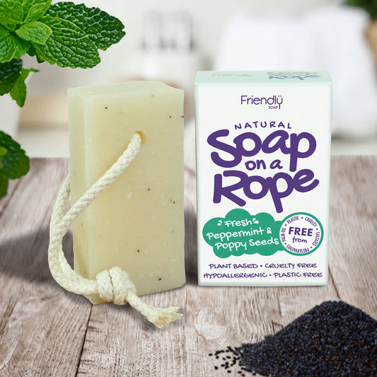 Friendly Soap Natural Soap On A Rope - 'Fresh' Peppermint & Poppyseeds 125g
