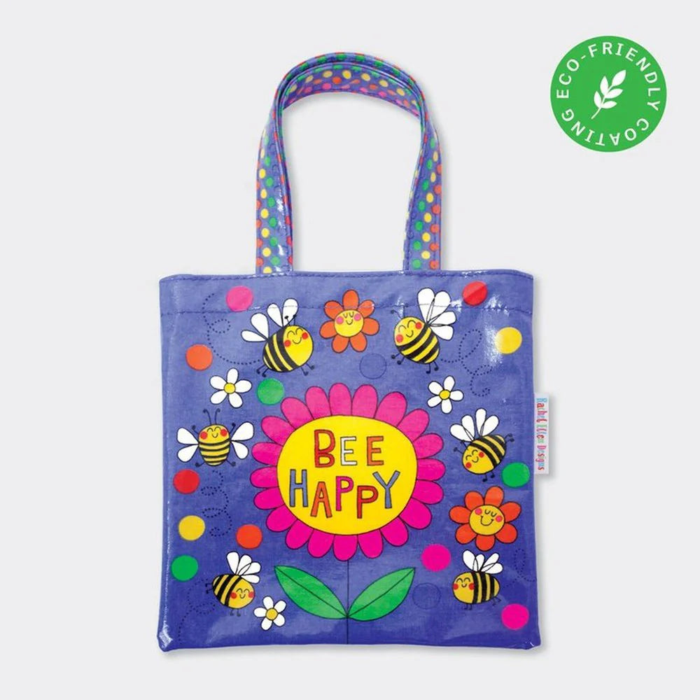 Mini Eco Tote Bag, Bee Happy