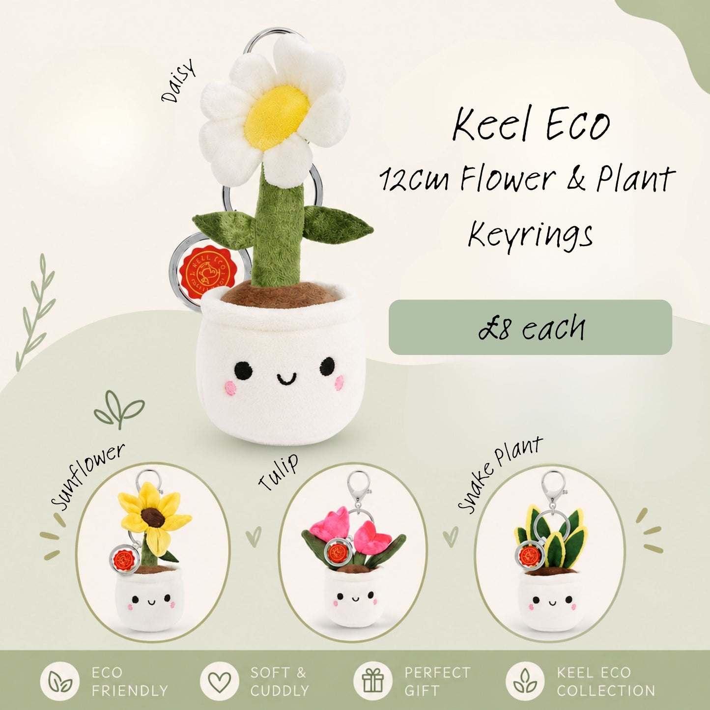 Keel Eco 12cm Bag Charm – Flowers & Plants, Various