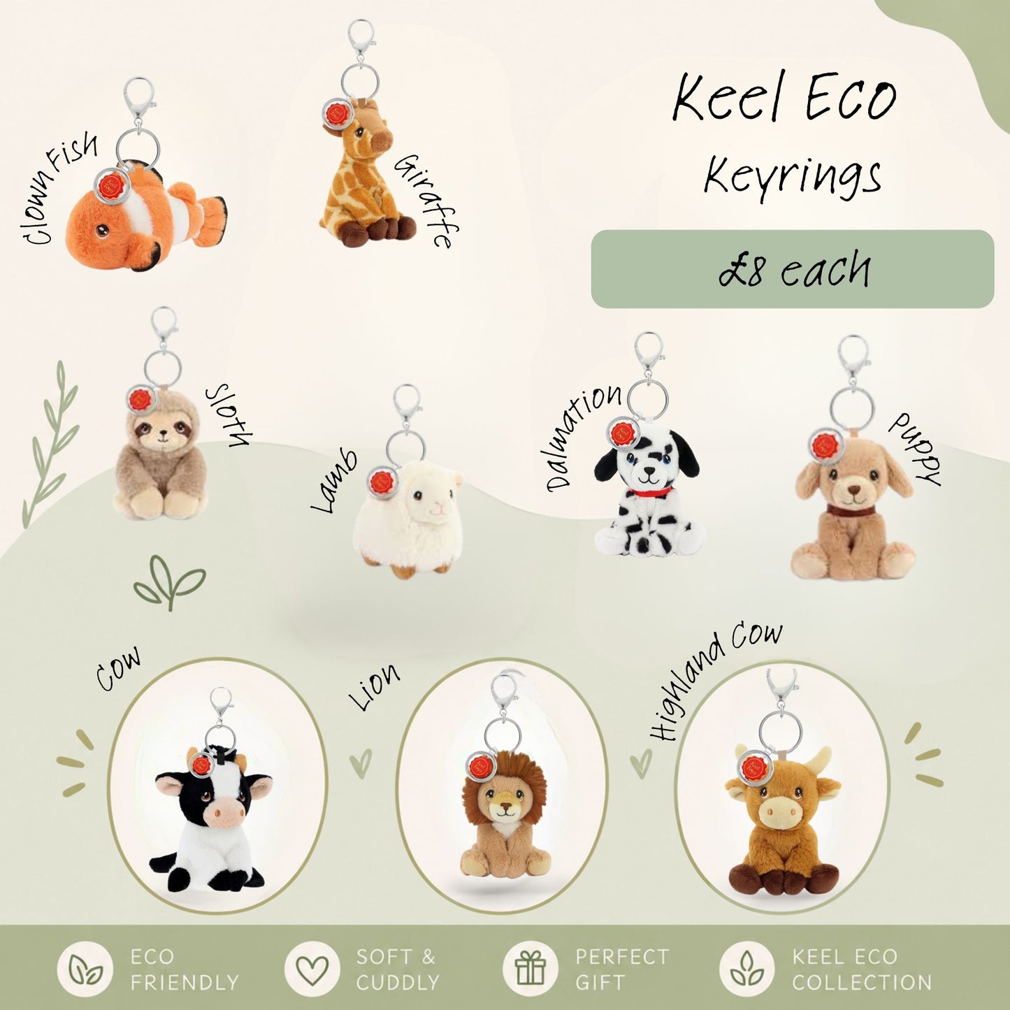 Keel Eco 12cm Bag Charm - Key Ring Various