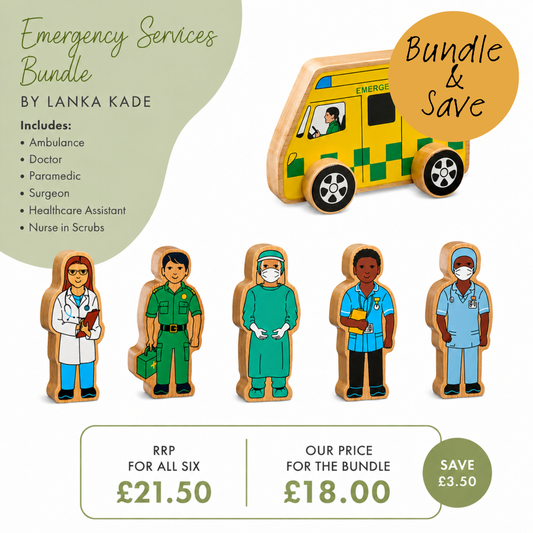 Lanka Kade Wooden Hospital Emergency Services Play Set – Fair Trade Wooden Toy Bundle