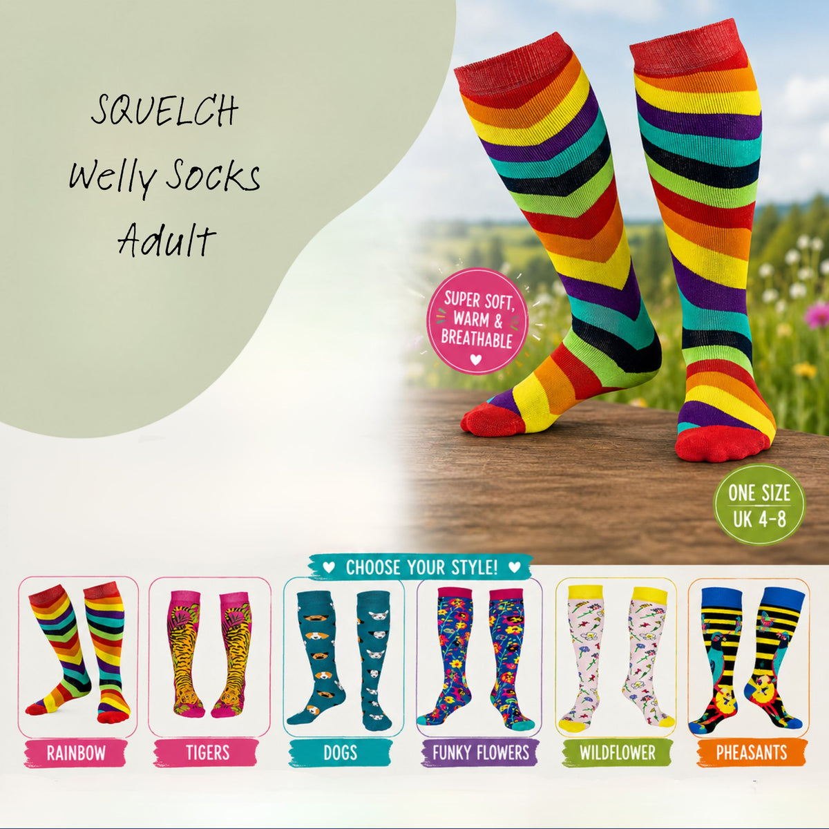 Adult Welly Socks – Thick Cotton-Rich Boot Socks for Wellies, Walking & Ski Boots