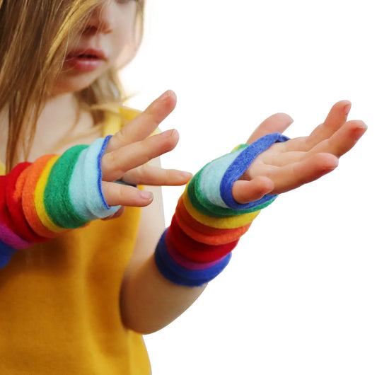 Wristees® Toddler Wrist Warmers – Soft Fleecy Warmth for Ages 1–3, Rainbow