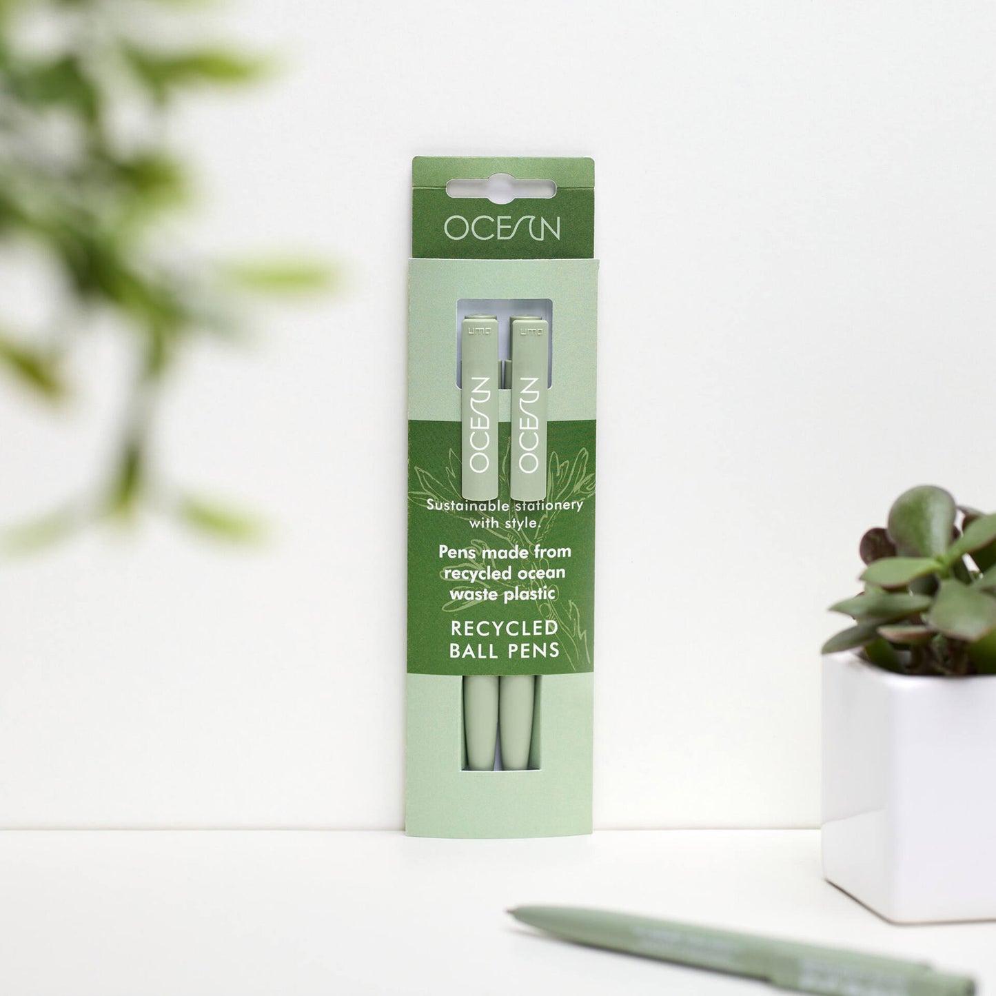 Vent For Change Recycled Ocean Waste Pens (Pack of 2) – Eco-Friendly Blue Ink Pens in Algae Green