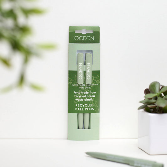 Vent For Change Recycled Ocean Waste Pens (Pack of 2) – Eco-Friendly Blue Ink Pens in Algae Green