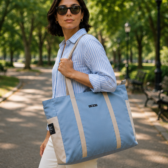 VENT for Change Large Recycled Zipped Shopper Bag – Ocean Bound Plastic - Dusty Blue