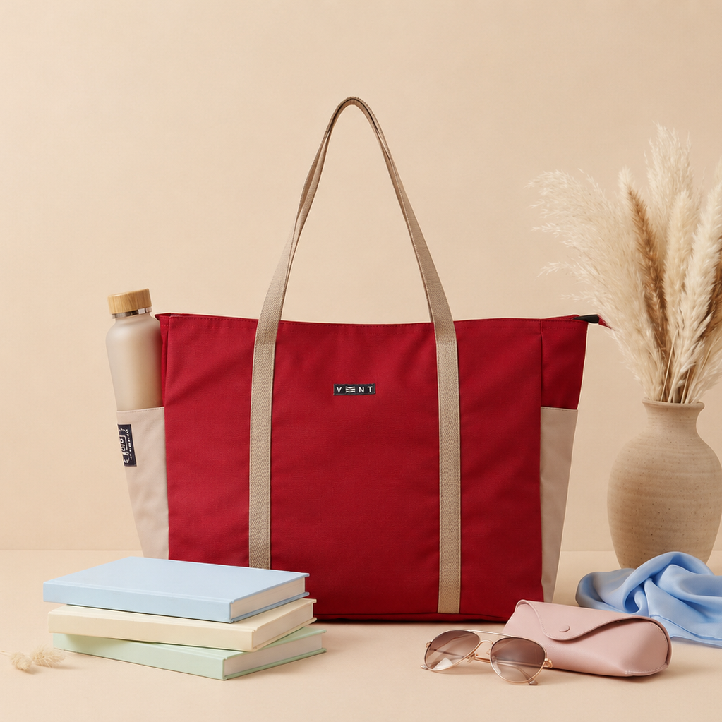 VENT for Change Large Recycled Zipped Shopper Bag – Ocean Bound Plastic - Red