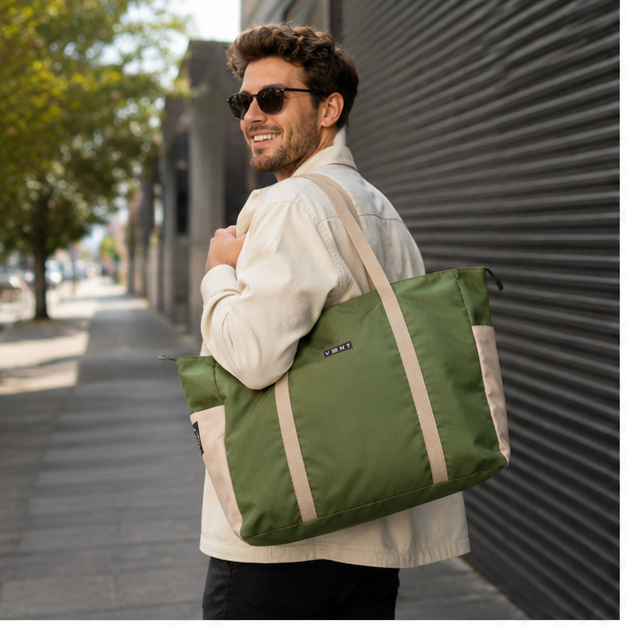 VENT for Change Large Recycled Zipped Shopper Bag – Ocean Bound Plastic - Sage Green
