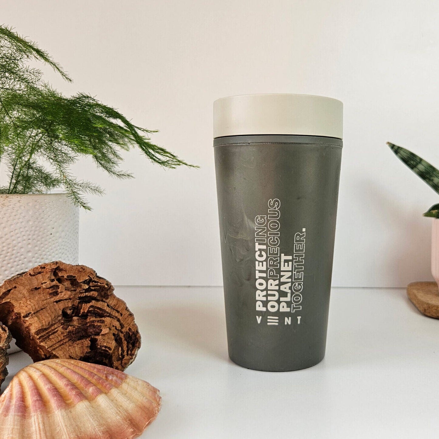 VENT for Change Reusable Travel Cup – Recycled Fabric – Ecru Beige - Ocean