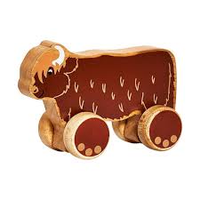 Lanka Kade Wooden Highland Cow Push Along Toy