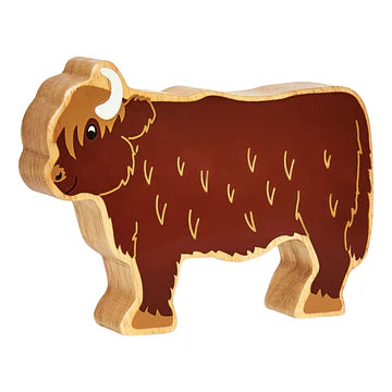 Wooden Highland cow toy made from FSC rubber wood
