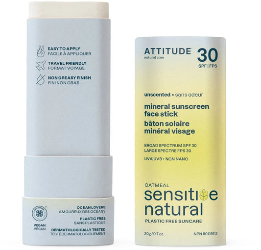 Attitude Sunly Sunscreen Stick SPF30 - Face Stick, Sensitive Oatmeal