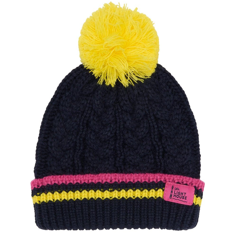 Little Lighthouse Bobbie Bobble Hat, Navy/Lemon
