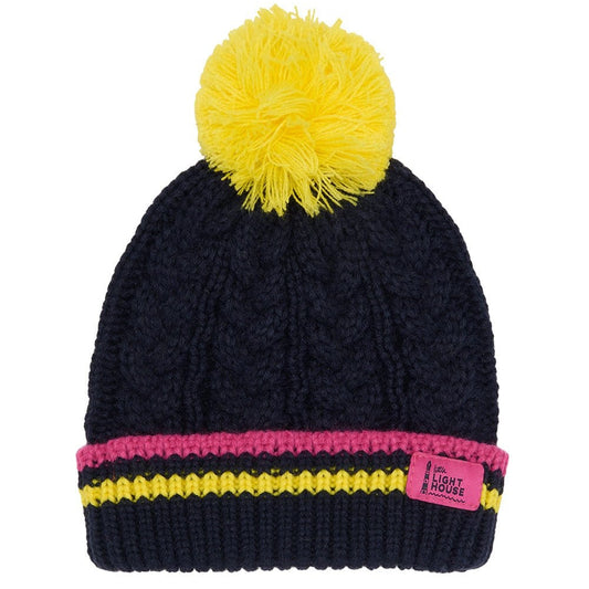 Little Lighthouse Bobbie Bobble Hat, Navy/Lemon