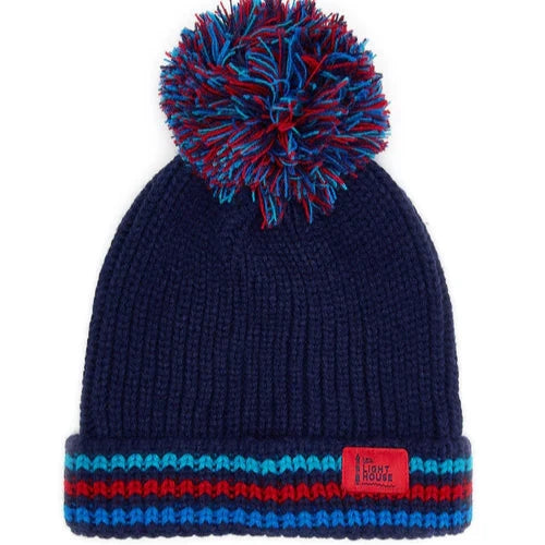 Little Lighthouse Bobbie Bobble Hat, Navy with Red/Blue Stripe
