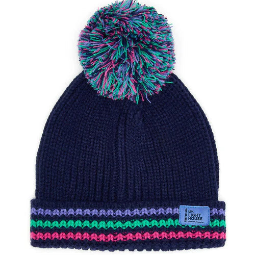 Little Lighthouse Bobbie Bobble Hat, Pink/Purple/Teal Stripes