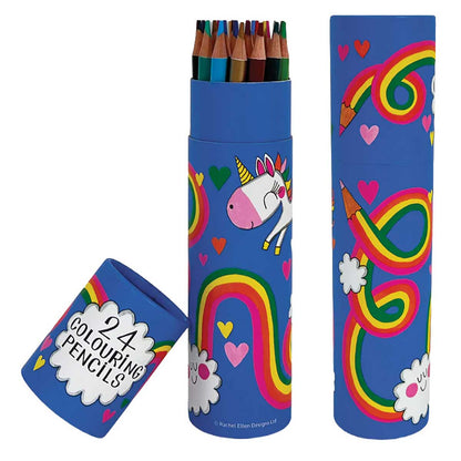 Rachel Ellen 24 Coloured Pencil Tube | Children's Colouring Pencils with Storage Tube