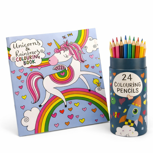 Rachel Ellen Unicorns Colouring Book & Pencil Tube Set | Kids Colouring Gift Bundle