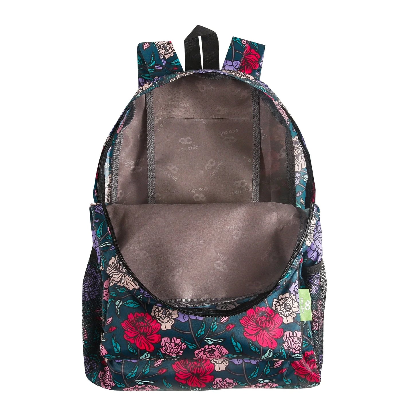 Eco Chic Foldable Backpack, Lightweight Reusable Travel Backpack, Bold Floral Green