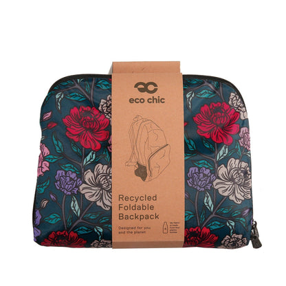 Eco Chic Foldable Backpack, Lightweight Reusable Travel Backpack, Bold Floral Green