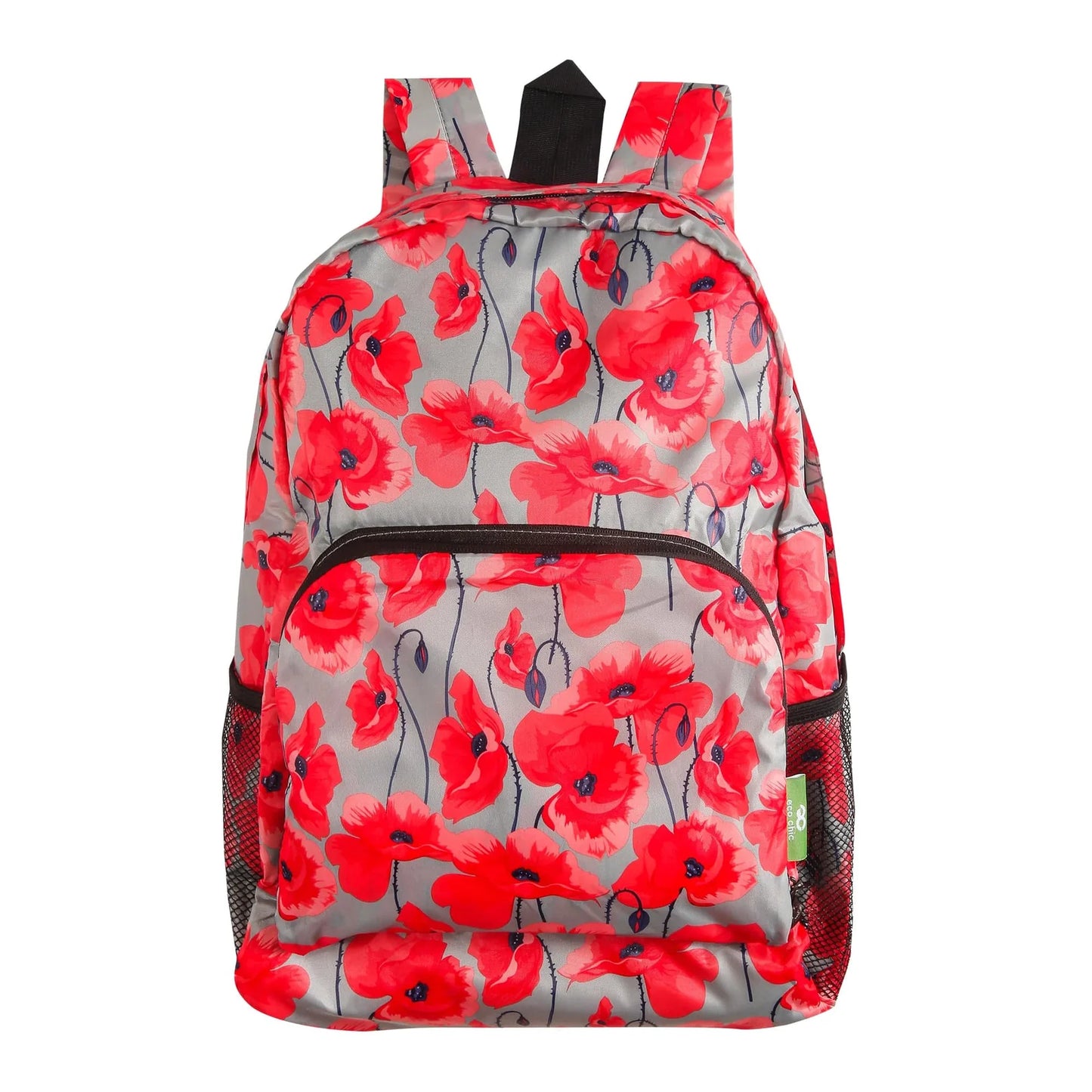 Eco Chic Foldable Backpack, Lightweight Reusable Travel Backpack, Grey Poppy