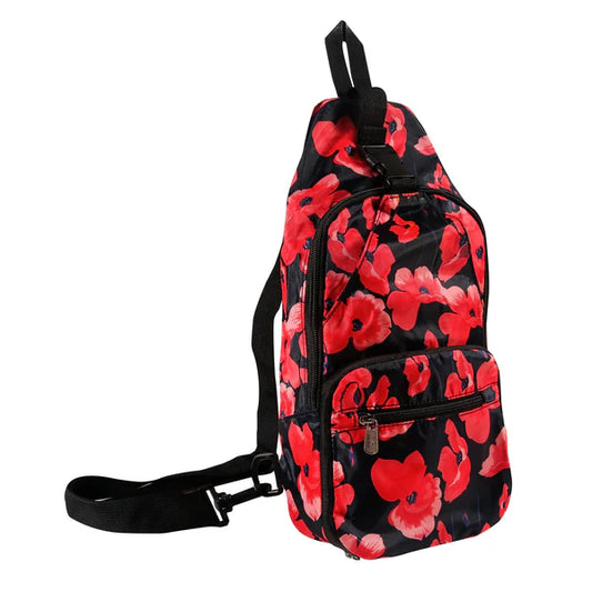 Eco Chic lightweight foldable crossbody bag in ditsy print made from recycled plastic bottles