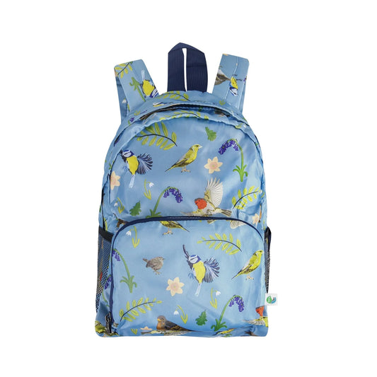 Eco Chic mini backpack with RSPB Blue Tit bird print reusable lightweight backpack