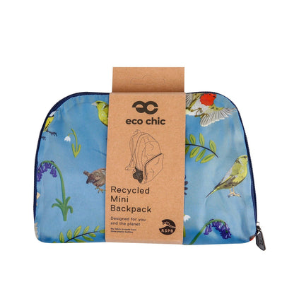 Eco Chic mini backpack with RSPB Blue Tit bird print reusable lightweight backpack