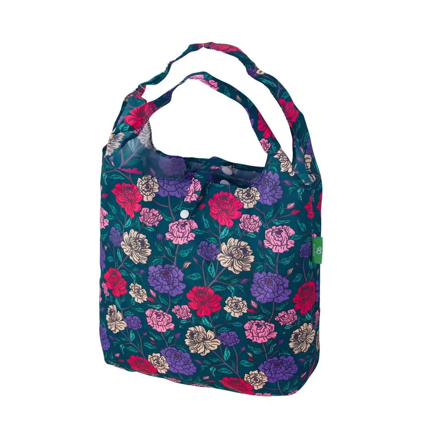 Eco Chic Bold Floral Print Foldable Reusable Shopping Bag – rPET Recycled Lightweight Bag