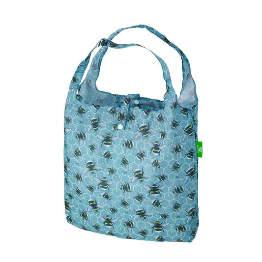 Eco Chic Blue Bees Print Foldable Reusable Shopping Bag – rPET Recycled Lightweight Bag