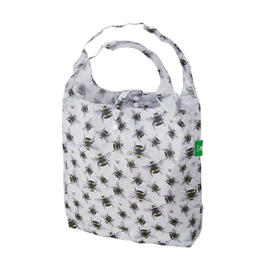 Eco Chic Grey Bees Print Foldable Reusable Shopping Bag – rPET Recycled Lightweight Bag