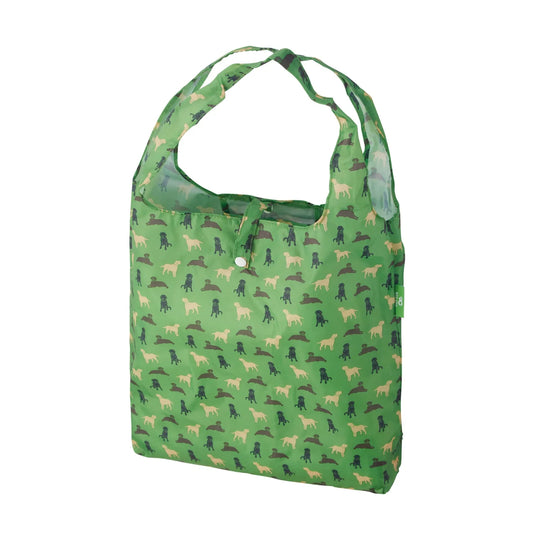 Eco Chic Green Labradors Print Foldable Reusable Shopping Bag – rPET Recycled Lightweight Bag