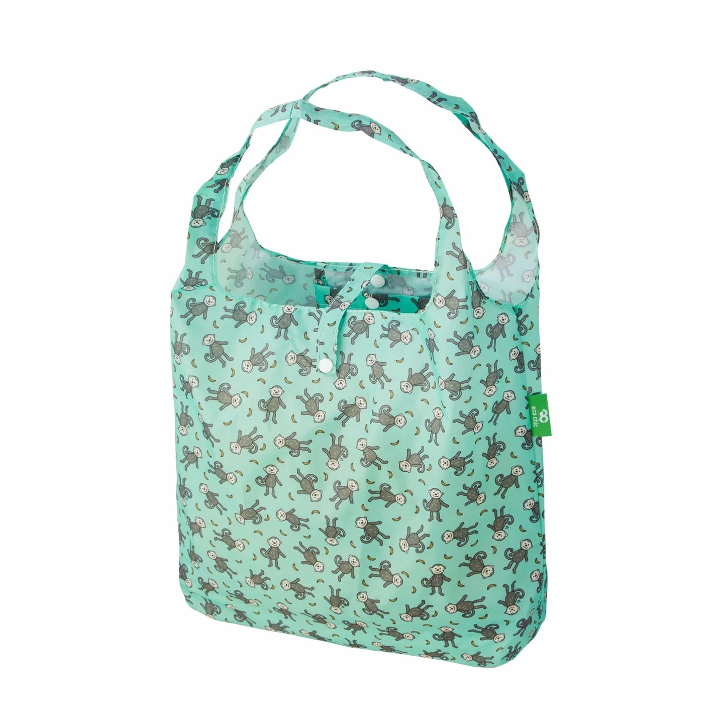 Eco Chic Green Monkeys Print Foldable Reusable Shopping Bag – rPET Recycled Lightweight Bag