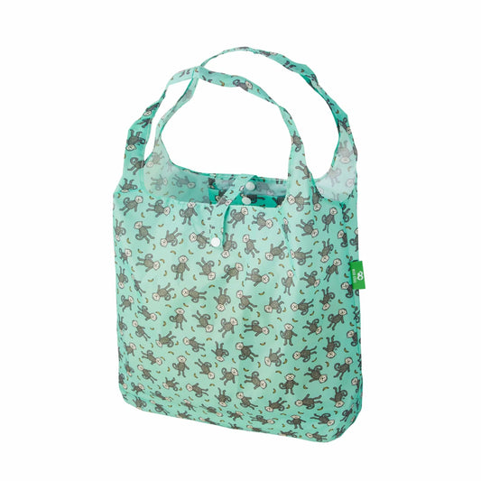 Eco Chic Green Monkeys Print Foldable Reusable Shopping Bag – rPET Recycled Lightweight Bag