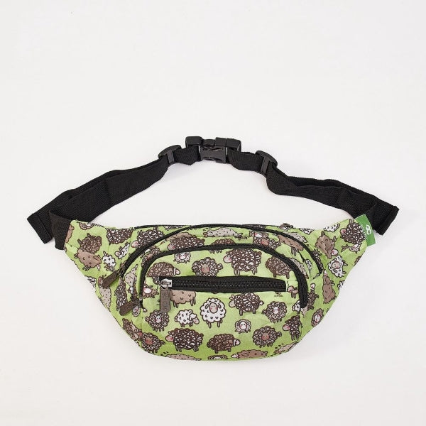 Waterproof Foldable Bum Waist Bag 100% RPET Material - Cute Sheep Green