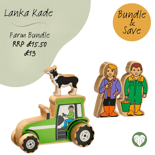 Lanka Kade Wooden Farm Toy Bundle – Farmer, Wife, Collie & Tractor