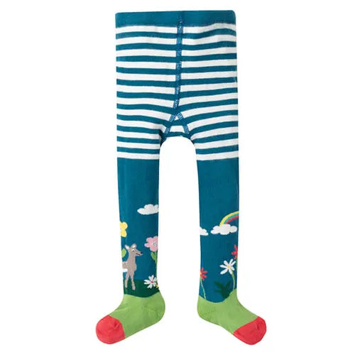 Frugi Little Norah Tights Steely Blue Deer – Organic Cotton Children's Tights