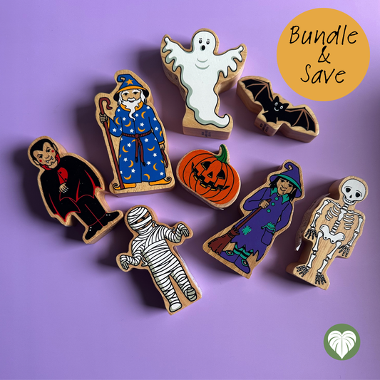 Lanka Kade Halloween Wooden Figure Bundle – 8 Piece Spooky Small World Play Set