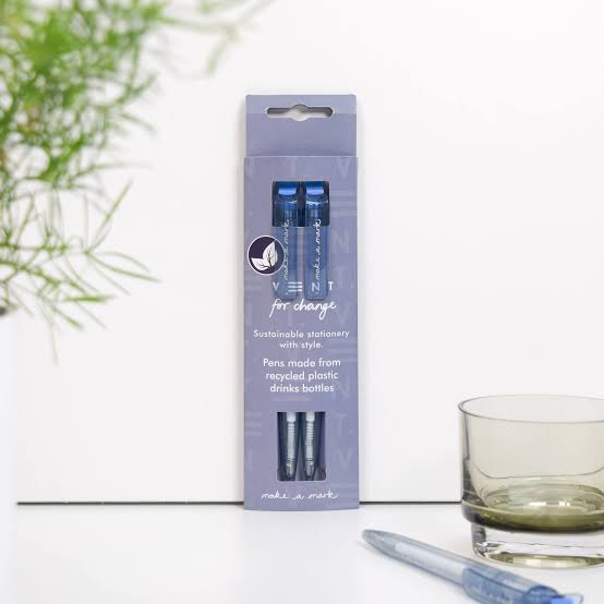 Vent For Change Recycled Pens (Pack of 2) – “Make a Mark” Eco Ballpoint Pens, Various Colours