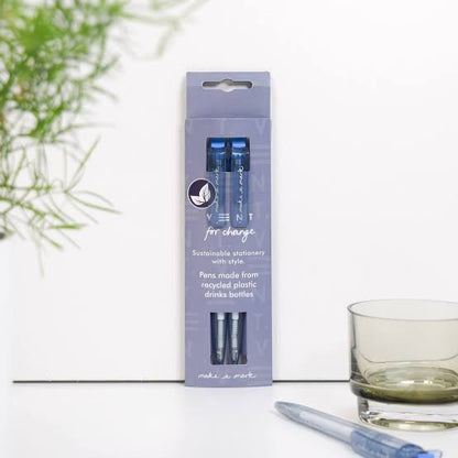 Vent For Change Recycled Pens (Pack of 2) – “Make a Mark” Eco Ballpoint Pens, Various Colours