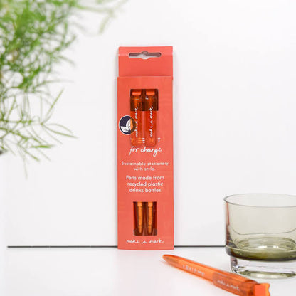 Vent For Change Recycled Pens (Pack of 2) – “Make a Mark” Eco Ballpoint Pens, Various Colours