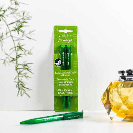 Vent For Change Recycled Pens (Pack of 2) – “Make a Mark” Eco Ballpoint Pens, Various Colours