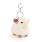 Plush sheep keychain with a red tag on a white background