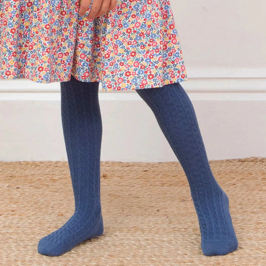 Kite Cable Knit Tights – Navy | Organic Cotton Kids Tights