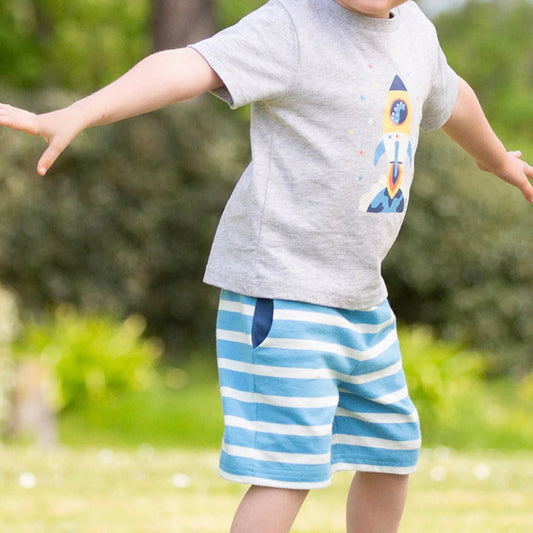 Kite Corfe shorts in blue and cream stripe organic cotton